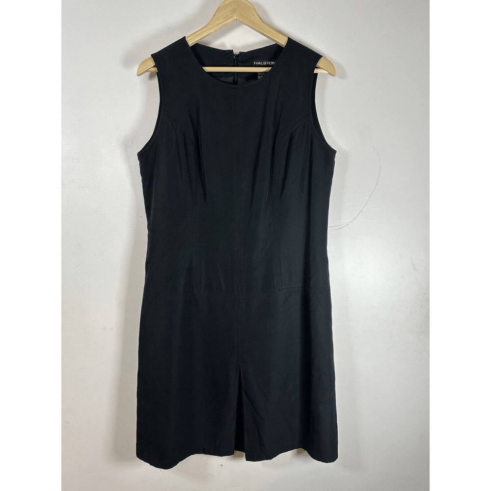 Vintage Halston Silk Cotton Blend Black Sheath Cocktail Dress Size 12 GUC